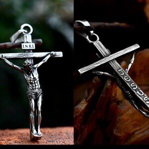 Jesus on Cross Pendant,  Titanium Steel, ready to use as necklace